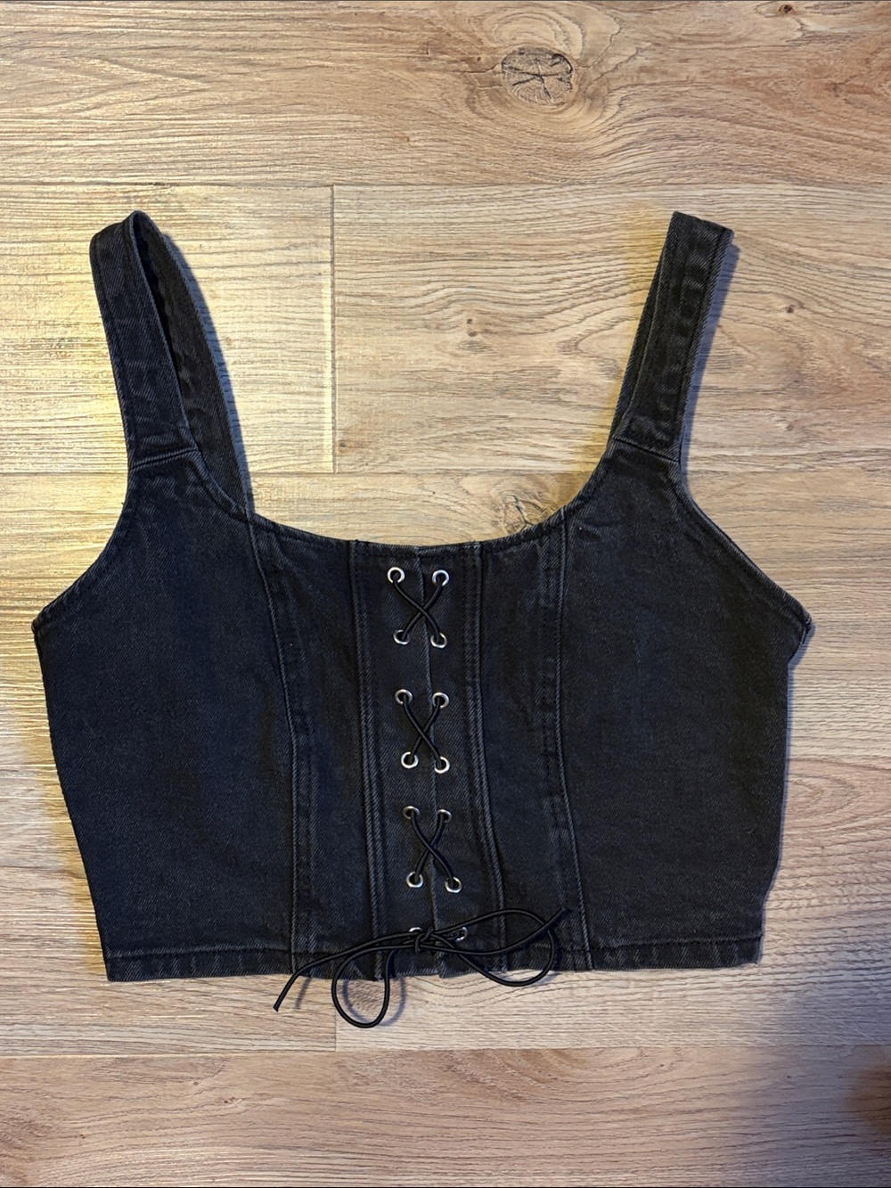 wild fable Black Lace-Up Denim Crop Top